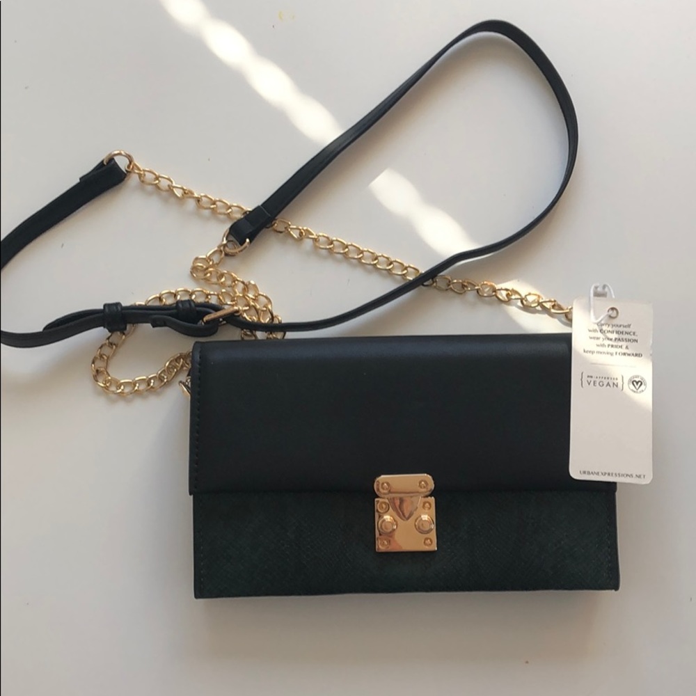NEW vegan leather bag with green snakeskin detail